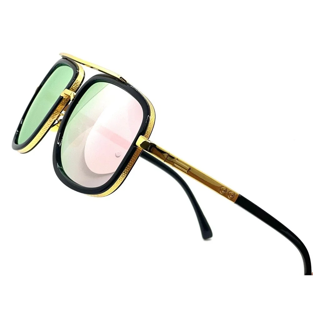 Aviator‎ Sunglasses Square Frame Gold Accent Mirrored Lens Fashion Shades Lentes